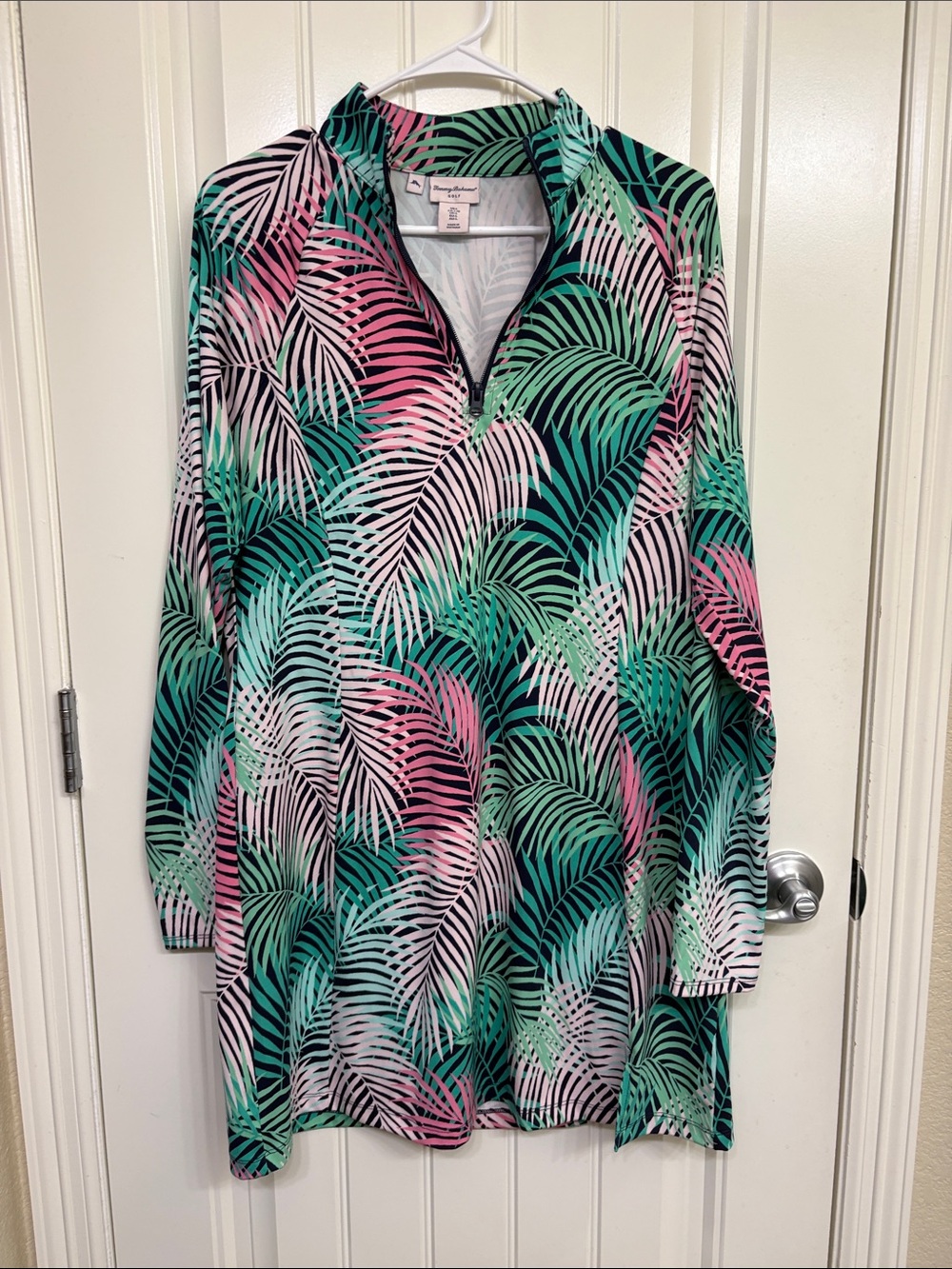 Tommy Bahama Green and Pink Palm-Print Golf Dress